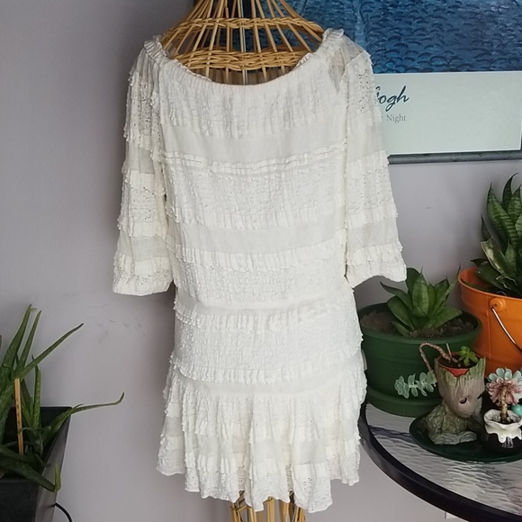 Candie's Small Off White 3/4 Sleeve Mini Lace Dress - Picture 3 of 8